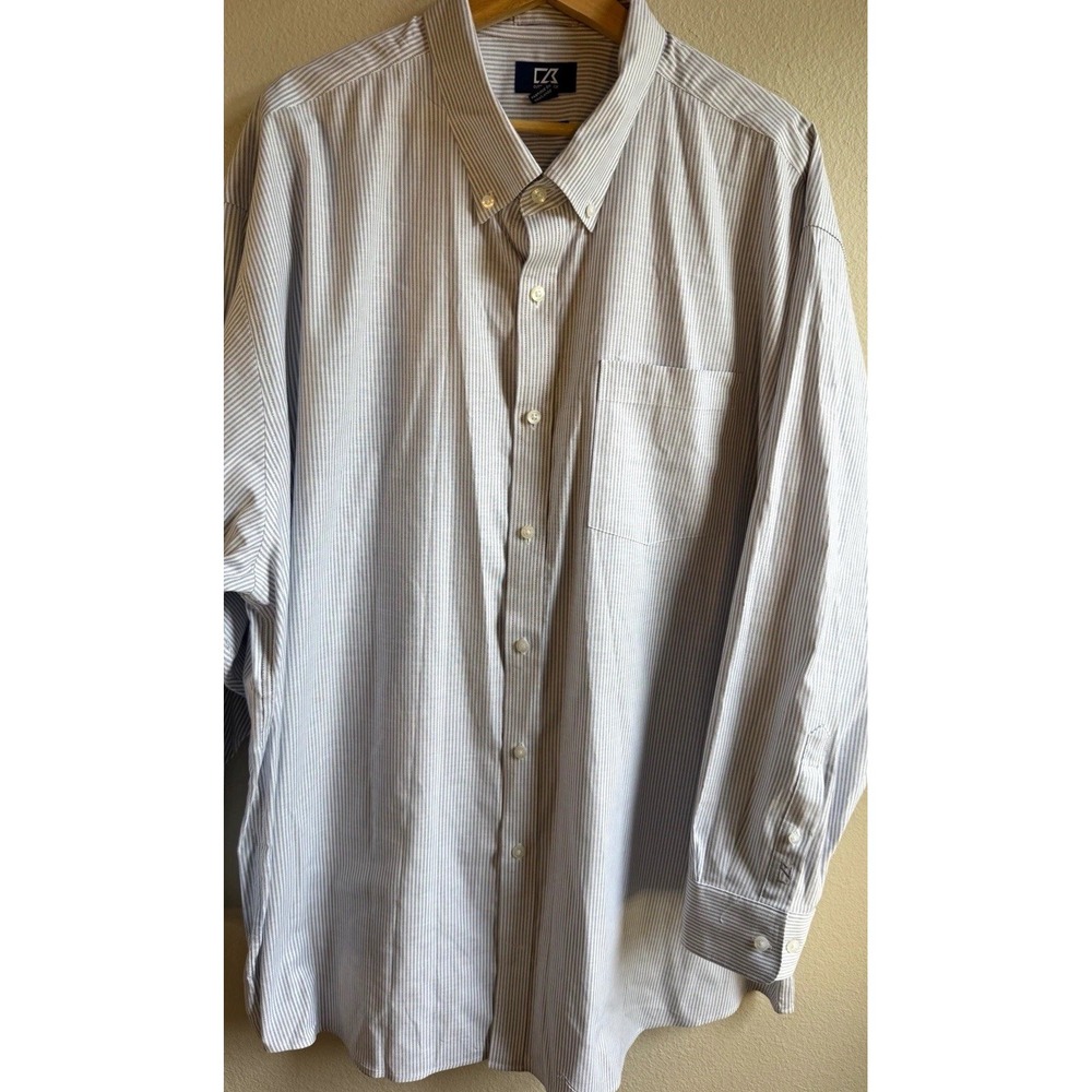 Cutter & Buck Men's 2XB White/Blue Striped Stretch Dress Shirt 20 32/33 Barrel